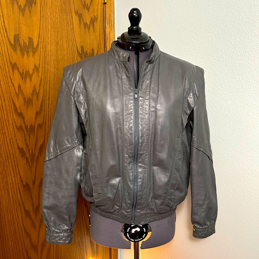 Berman Vintage Real Leather Jacket Grey Size 14